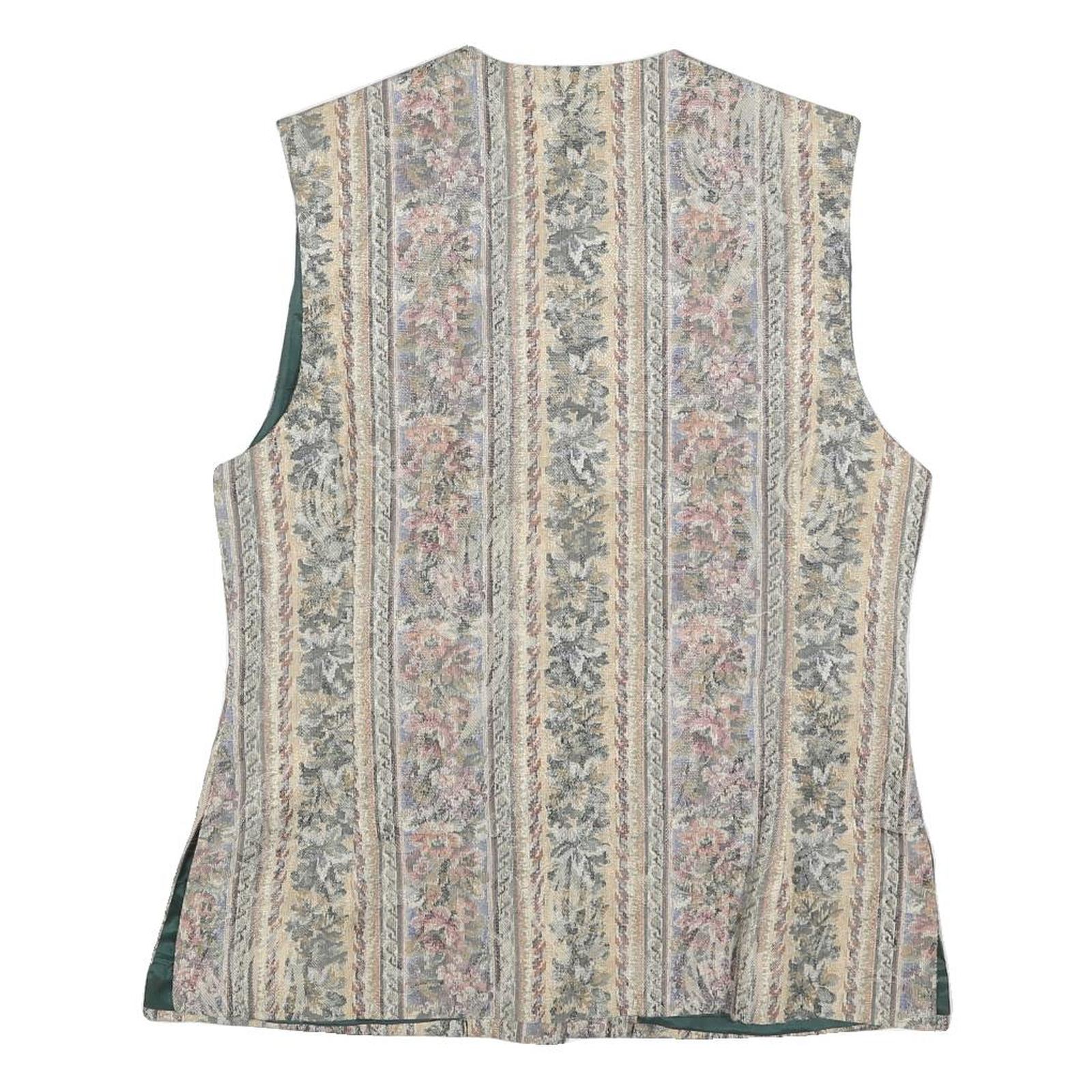 MISS ETAM Womens Beige Tailored Jacket L Cotton Blend Striped Floral Pattern