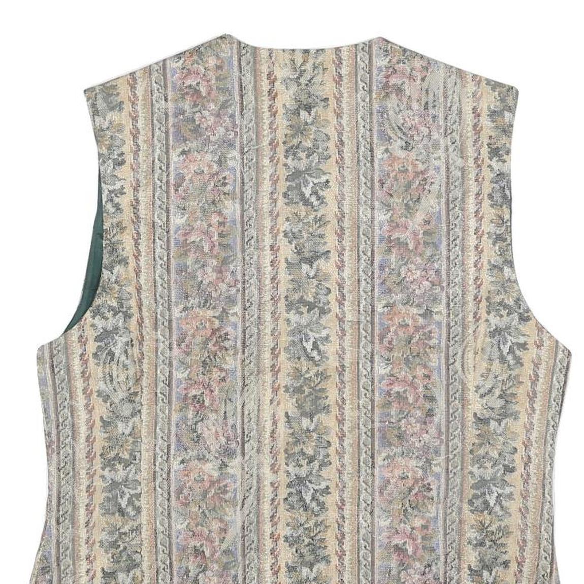 MISS ETAM Womens Beige Tailored Jacket L Cotton Blend Striped Floral Pattern