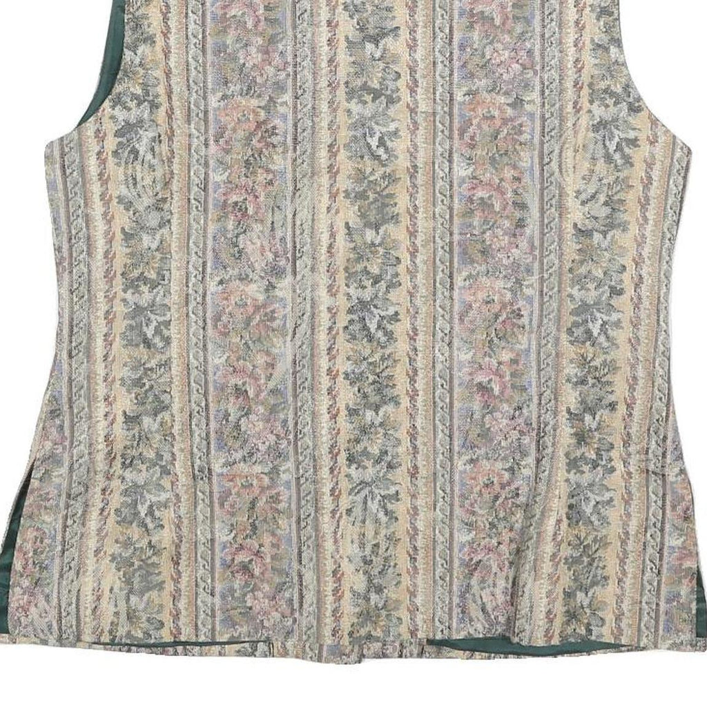 MISS ETAM Womens Beige Tailored Jacket L Cotton Blend Striped Floral Pattern