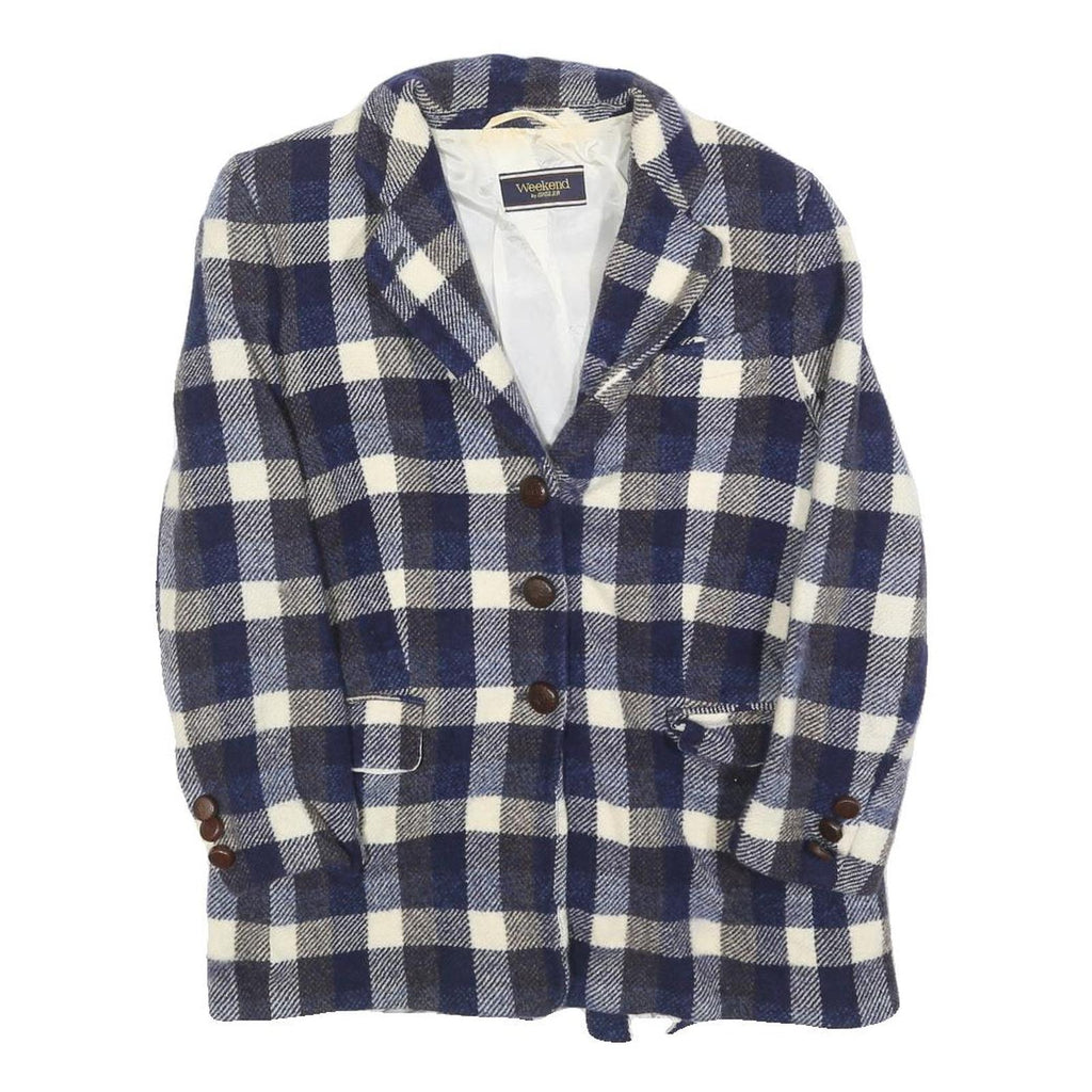 BALSER Womens Blue & White Checked Wool Button Jacket S Woven Classic