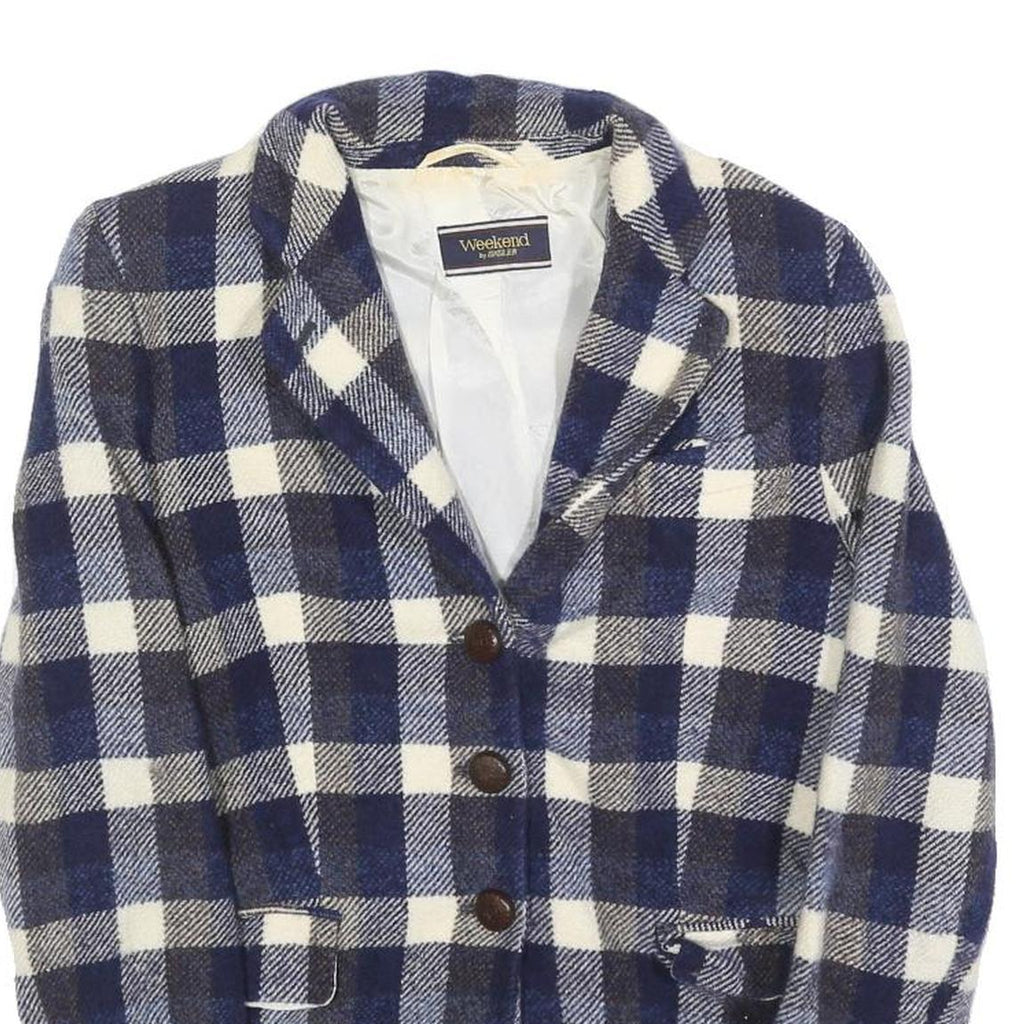 BALSER Womens Blue & White Checked Wool Button Jacket S Woven Classic