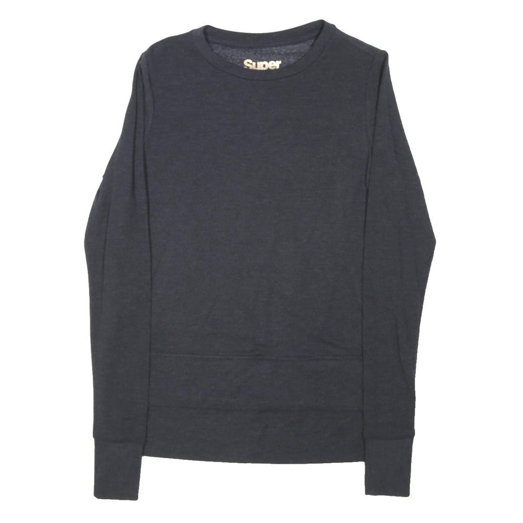 SUPERDRY Womens Navy Blue Basic Long Sleeve Crew Neck Top UK 10 Cotton Blend
