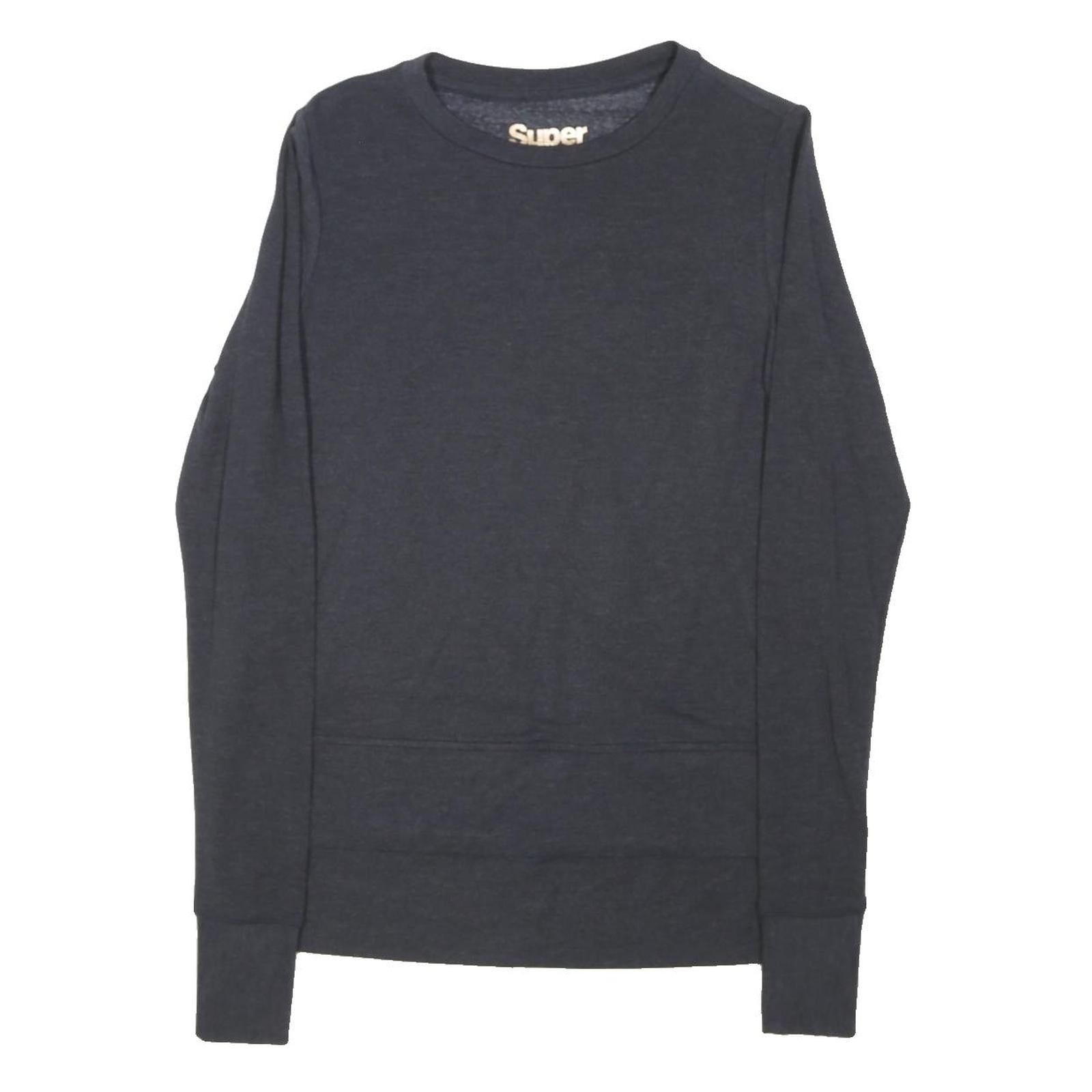 SUPERDRY Womens Navy Blue Basic Long Sleeve Crew Neck Top UK 10 Cotton Blend