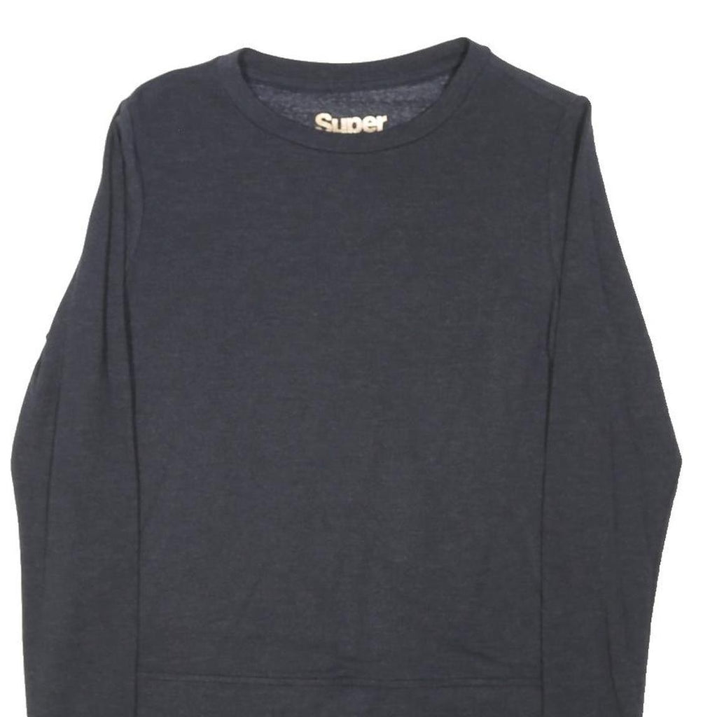 SUPERDRY Womens Navy Blue Basic Long Sleeve Crew Neck Top UK 10 Cotton Blend