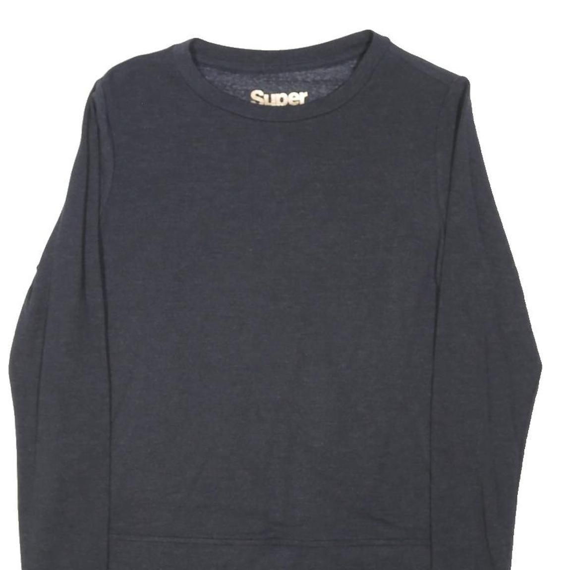 SUPERDRY Womens Navy Blue Basic Long Sleeve Crew Neck Top UK 10 Cotton Blend
