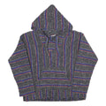 Mens Blue Red Striped Hooded Pullover Hoodie M Casual Comfortable