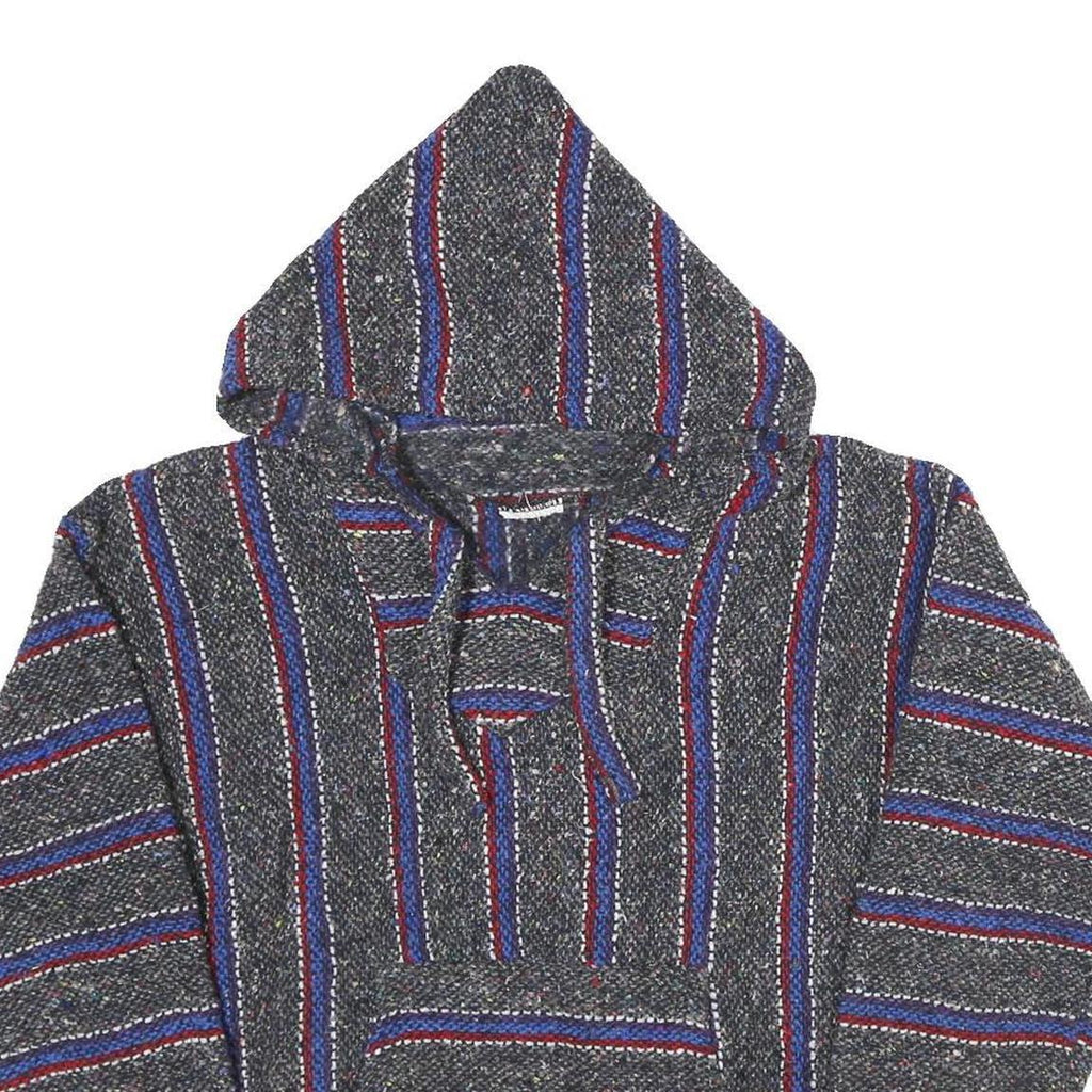Mens Blue Red Striped Hooded Pullover Hoodie M Casual Comfortable