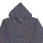 Mens Blue Red Striped Hooded Pullover Hoodie M Casual Comfortable