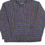 Mens Blue Red Striped Hooded Pullover Hoodie M Casual Comfortable