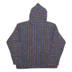Mens Blue Red Striped Hooded Pullover Hoodie M Casual Comfortable