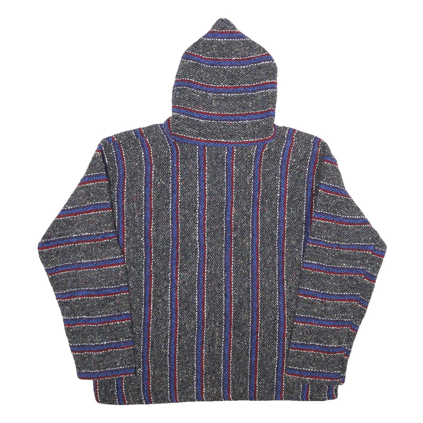 Mens Blue Red Striped Hooded Pullover Hoodie M Casual Comfortable