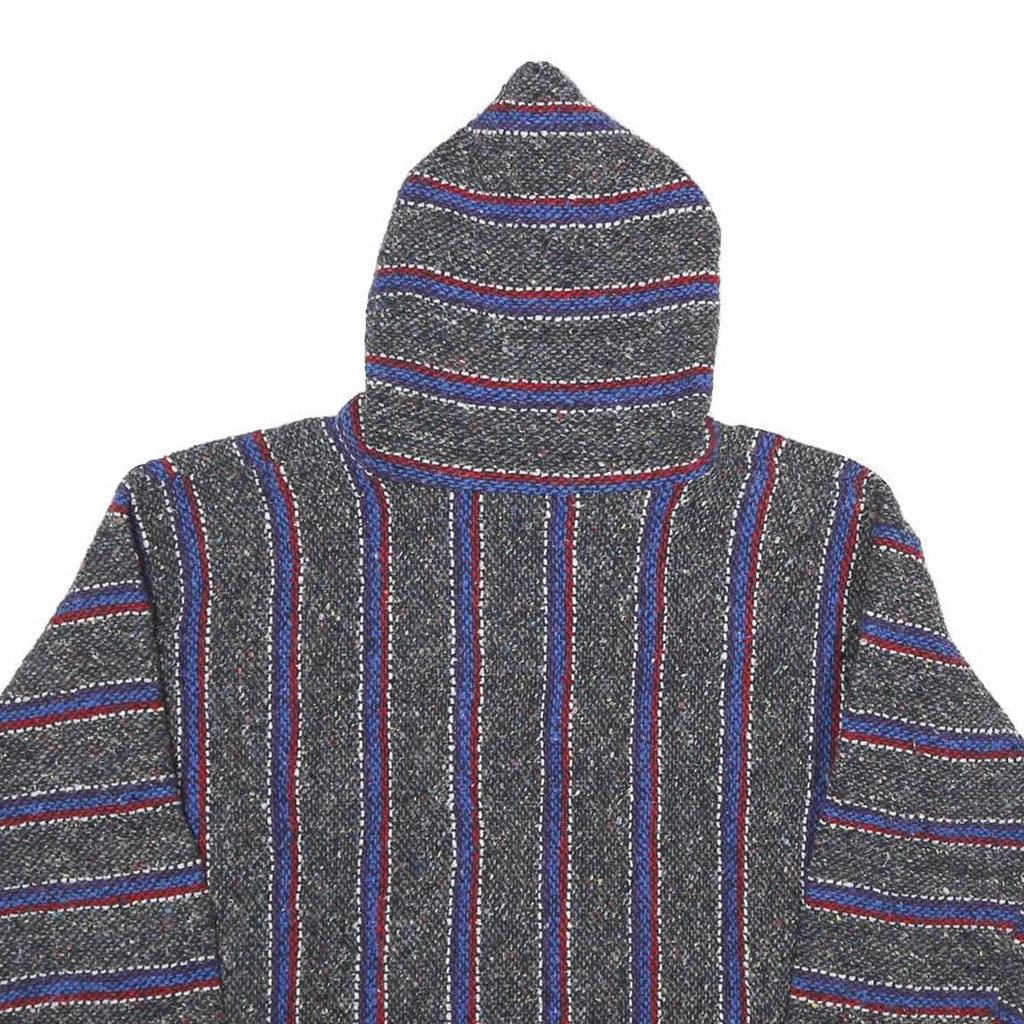 Mens Blue Red Striped Hooded Pullover Hoodie M Casual Comfortable