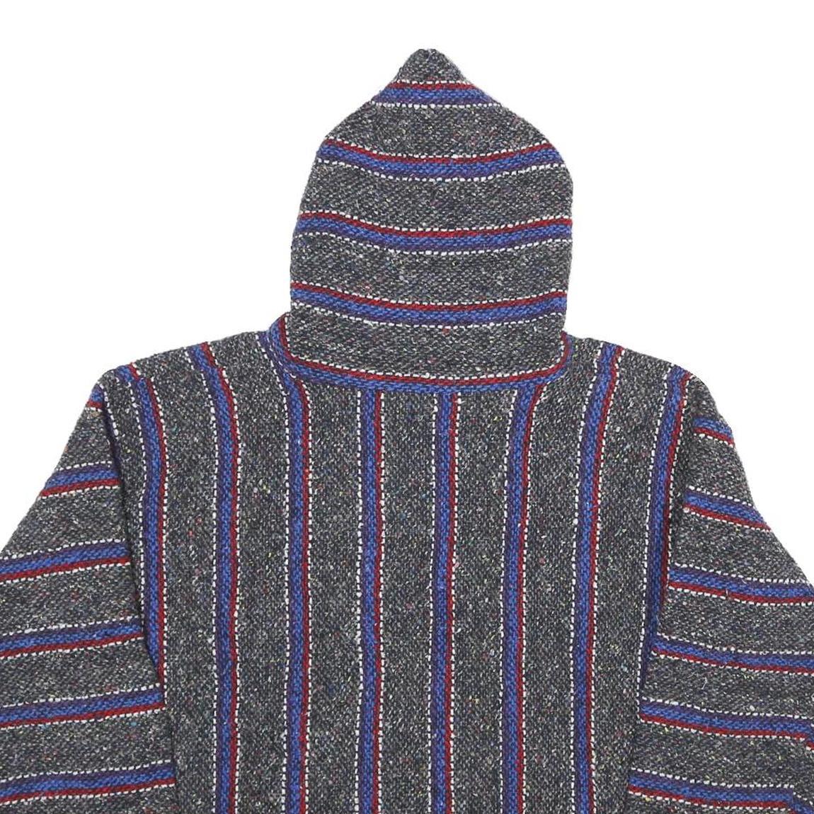 Mens Blue Red Striped Hooded Pullover Hoodie M Casual Comfortable