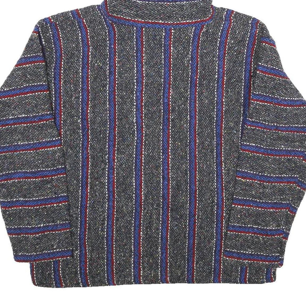 Mens Blue Red Striped Hooded Pullover Hoodie M Casual Comfortable