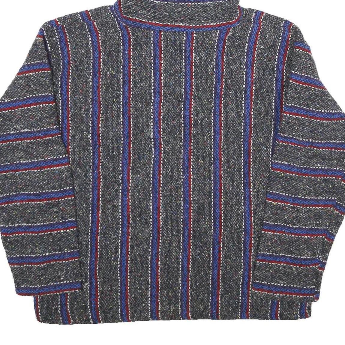 Mens Blue Red Striped Hooded Pullover Hoodie M Casual Comfortable