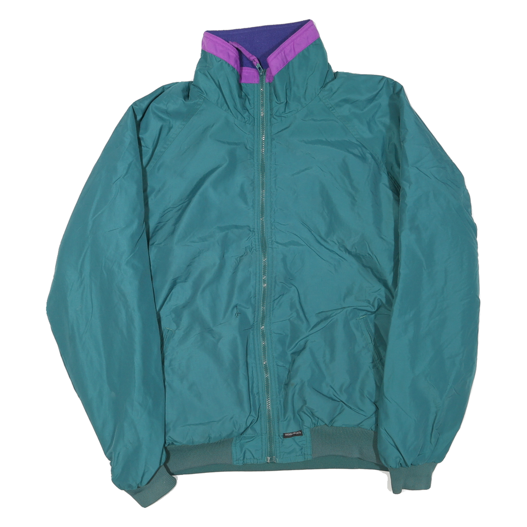 SIERRA SPORT Mens Green Purple Zip Jacket L Polyester Blend Plain Lightweight