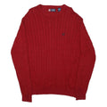 CHAPS Mens Red Cotton Patterned Crew Neck Cable Knit Jumper L Casual Classic