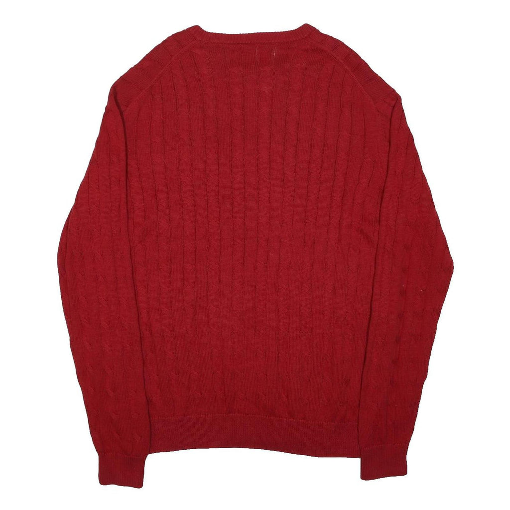 CHAPS Mens Red Cotton Patterned Crew Neck Cable Knit Jumper L Casual Classic