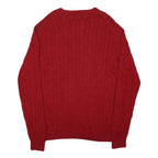 CHAPS Mens Red Cotton Patterned Crew Neck Cable Knit Jumper L Casual Classic