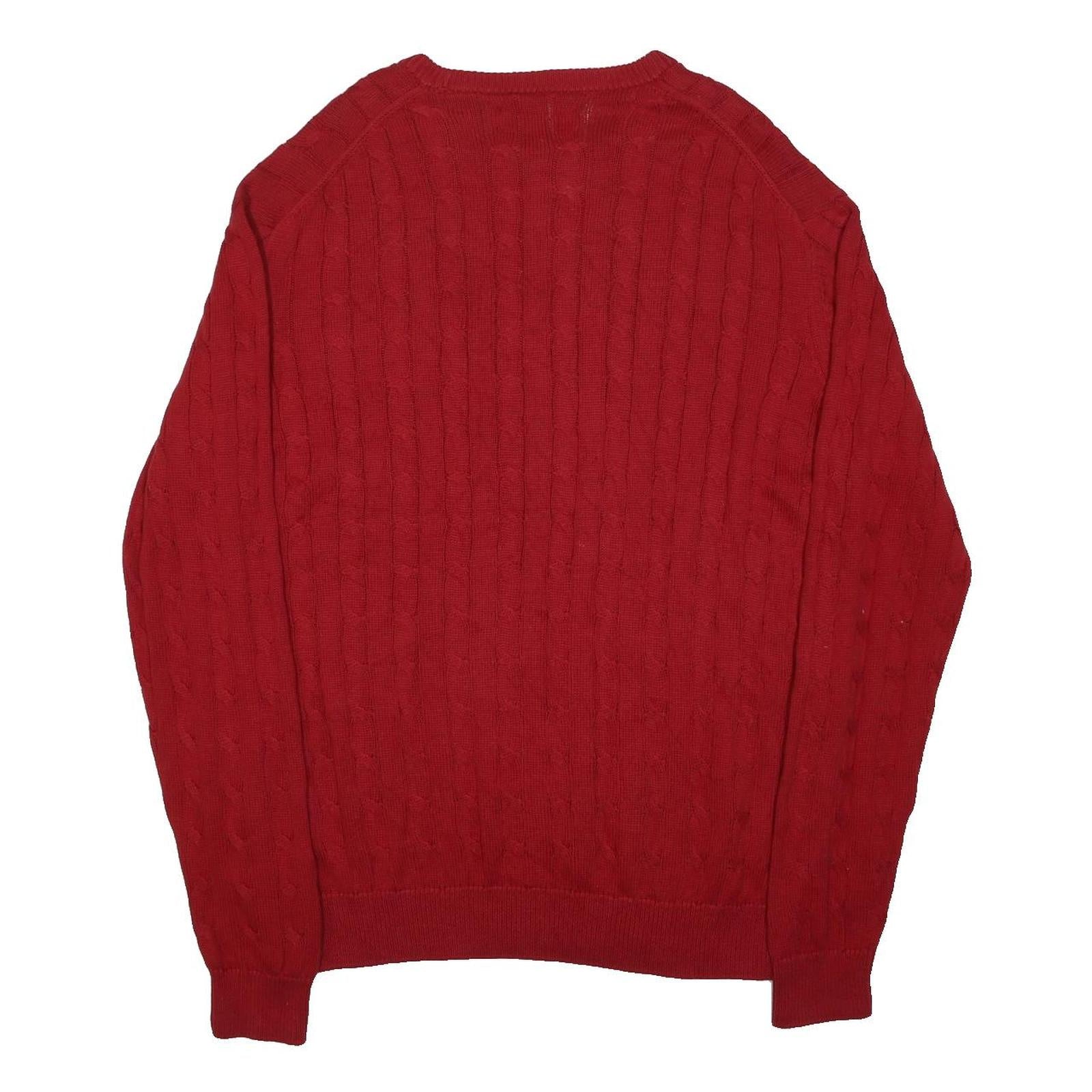 CHAPS Mens Red Cotton Patterned Crew Neck Cable Knit Jumper L Casual Classic