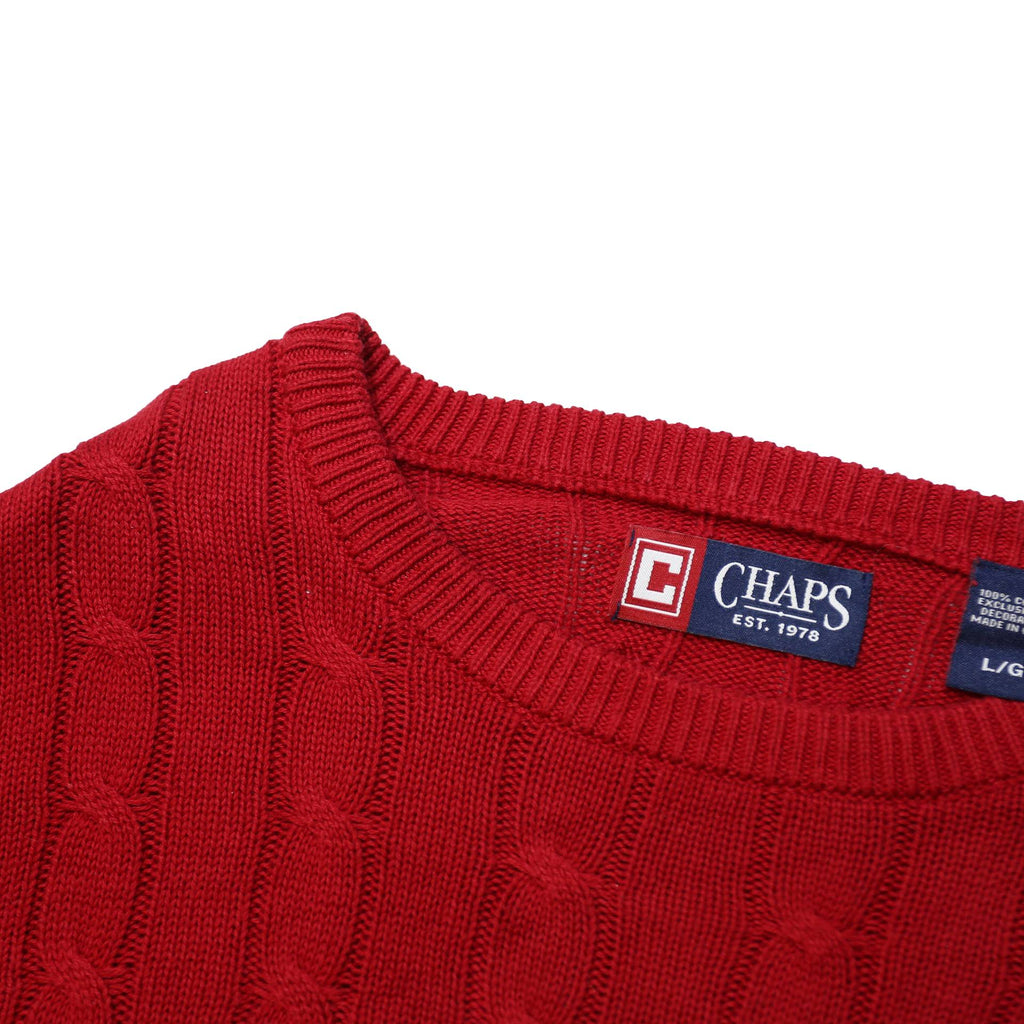 CHAPS Mens Red Cotton Patterned Crew Neck Cable Knit Jumper L Casual Classic