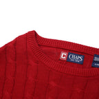 CHAPS Mens Red Cotton Patterned Crew Neck Cable Knit Jumper L Casual Classic