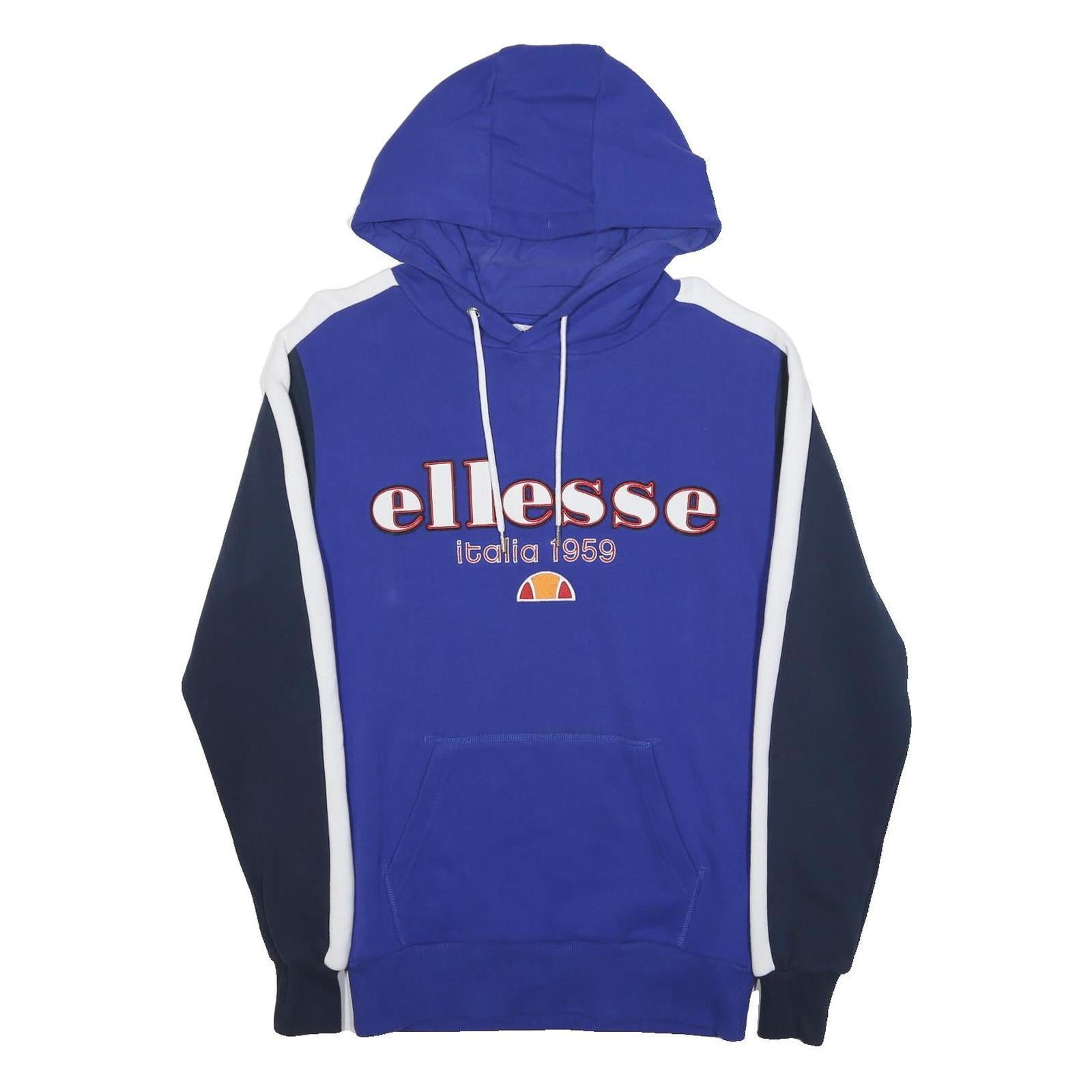 ELLESSE Womens Blue & Navy Panel Hoodie S Cotton Blend Casual Sweat Top