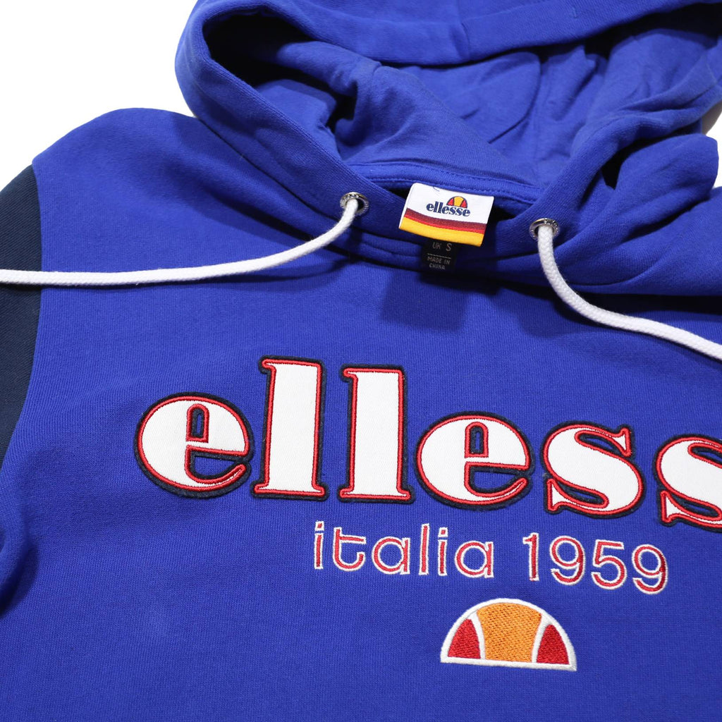 ELLESSE Womens Blue & Navy Panel Hoodie S Cotton Blend Casual Sweat Top