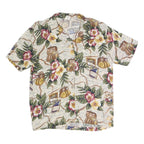 Womens Cream Floral Map Print Rayon Shirt Short Sleeve Collared M Summer