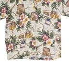 Womens Cream Floral Map Print Rayon Shirt Short Sleeve Collared M Summer