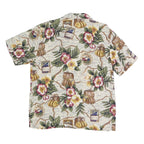 Womens Cream Floral Map Print Rayon Shirt Short Sleeve Collared M Summer