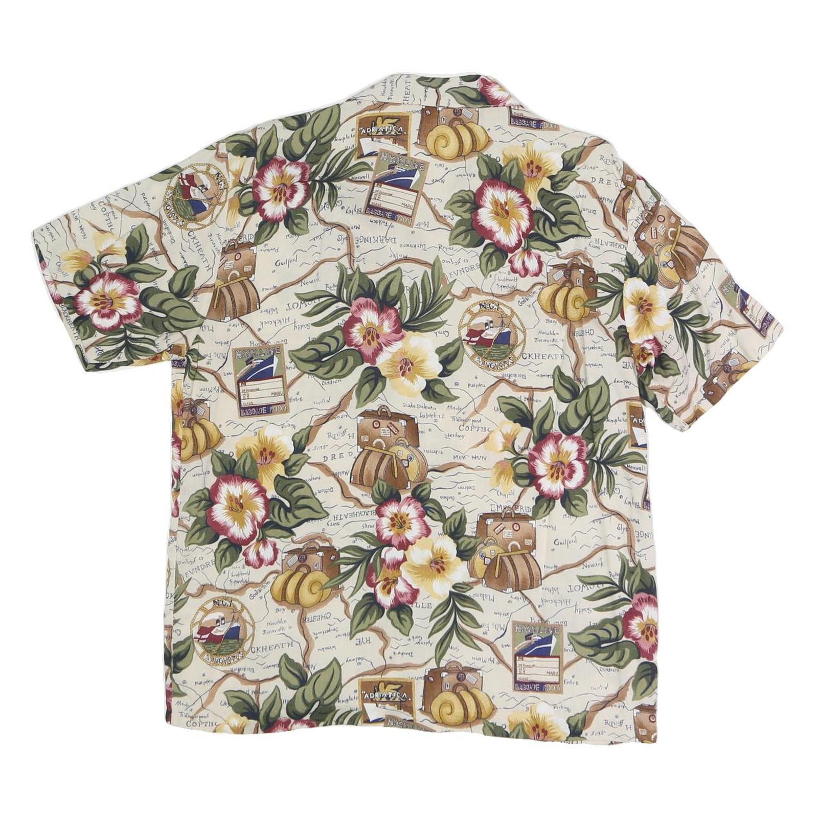 Womens Cream Floral Map Print Rayon Shirt Short Sleeve Collared M Summer