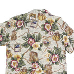 Womens Cream Floral Map Print Rayon Shirt Short Sleeve Collared M Summer