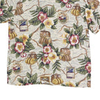 Womens Cream Floral Map Print Rayon Shirt Short Sleeve Collared M Summer