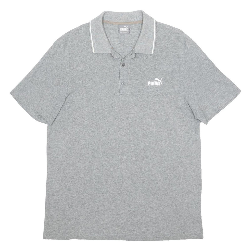 PUMA Mens Grey Polo Shirt L Cotton Short Sleeve Plain Casual Sportswear