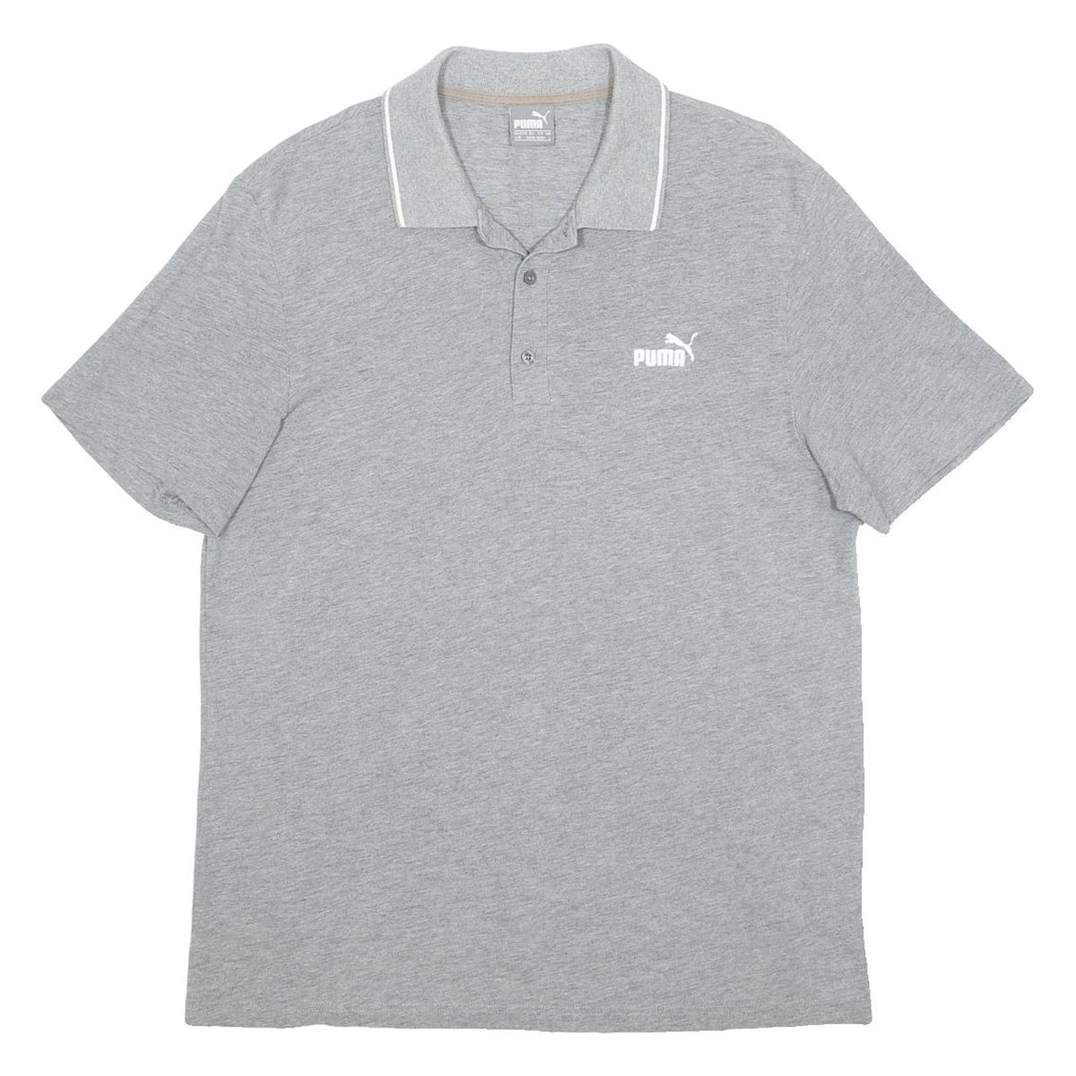 PUMA Mens Grey Polo Shirt L Cotton Short Sleeve Plain Casual Sportswear
