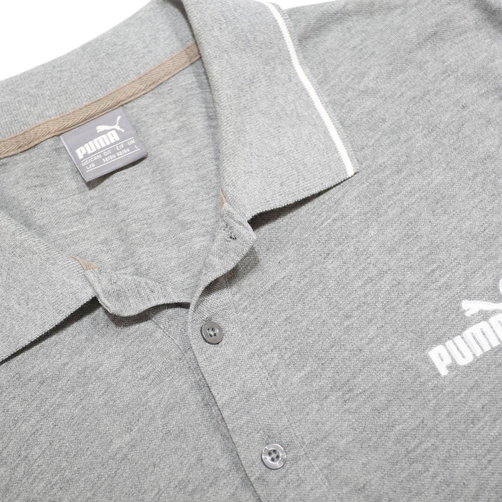 PUMA Mens Grey Polo Shirt L Cotton Short Sleeve Plain Casual Sportswear