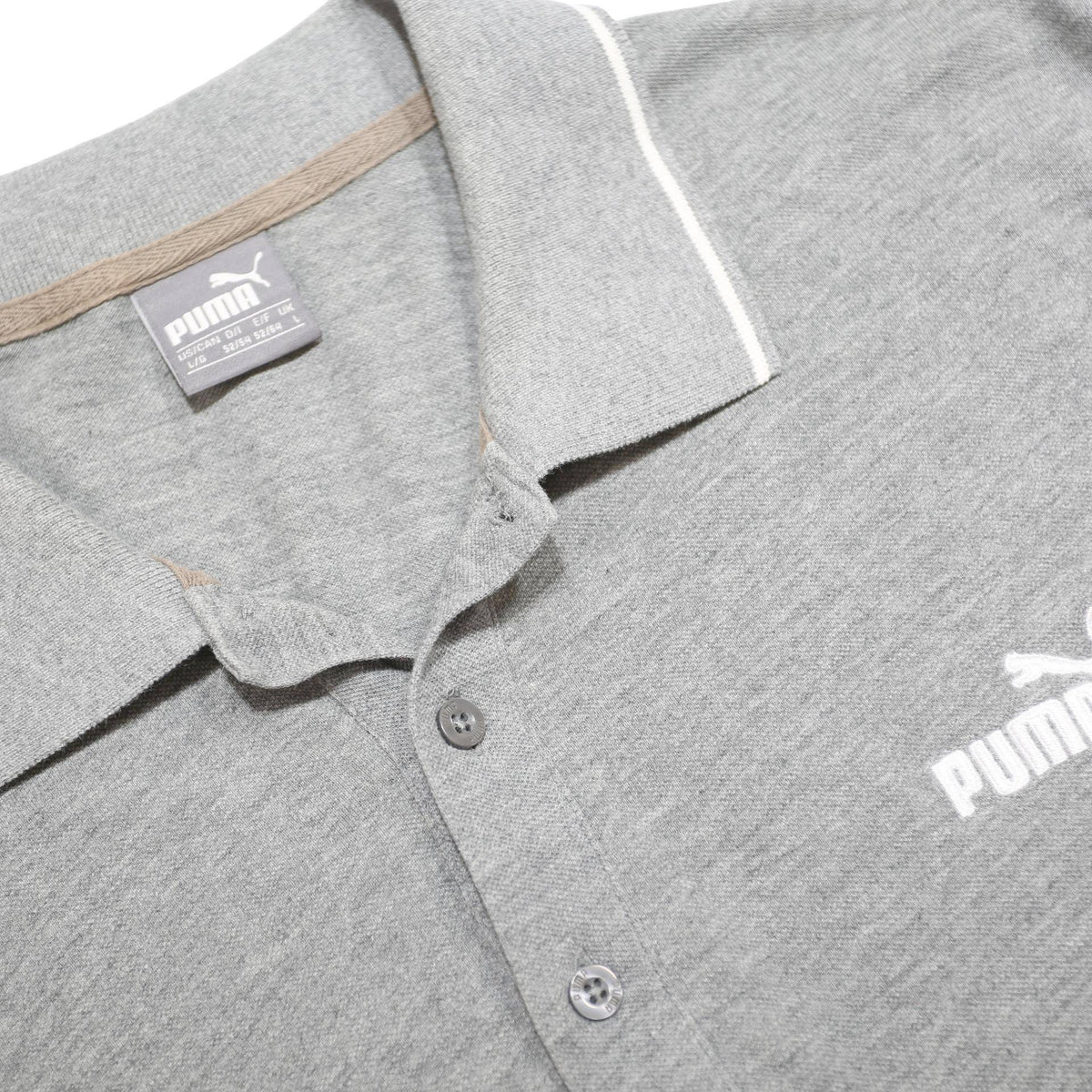 PUMA Mens Grey Polo Shirt L Cotton Short Sleeve Plain Casual Sportswear
