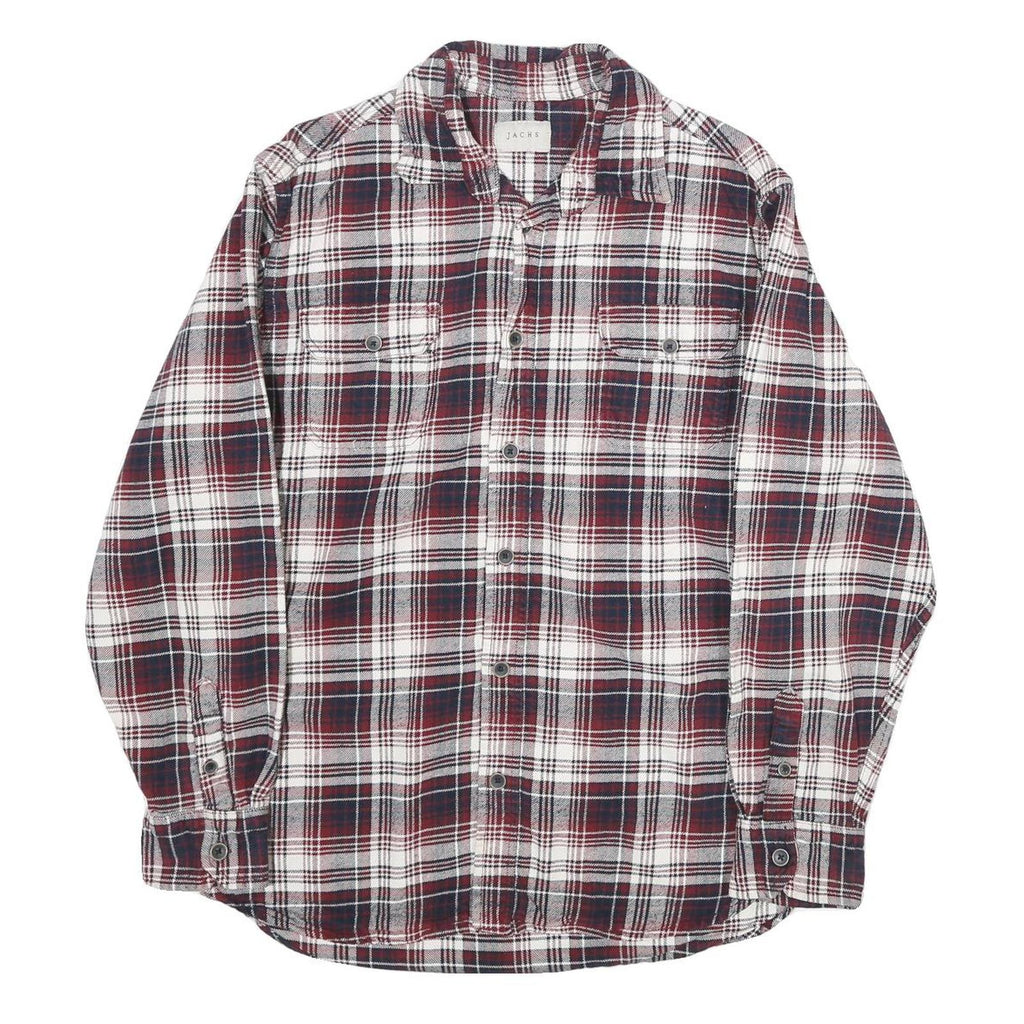 JACHS Mens White & Red Check Shirt L Long Sleeve Cotton Casual