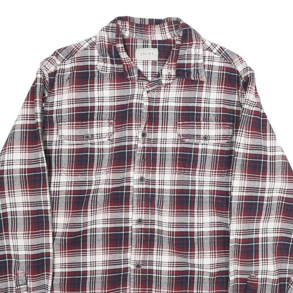 JACHS Mens White & Red Check Shirt L Long Sleeve Cotton Casual
