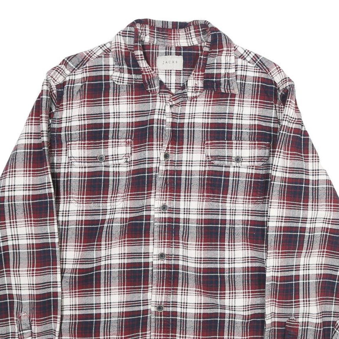 JACHS Mens White & Red Check Shirt L Long Sleeve Cotton Casual