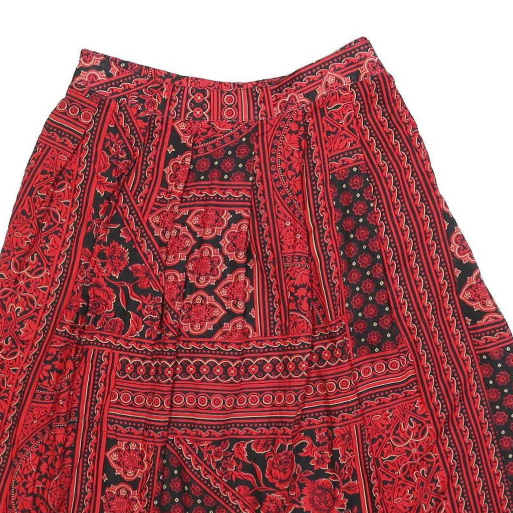 KORET Womens Red Black Floral Patchwork A-Line Knee Length Polyester Blend Skirt