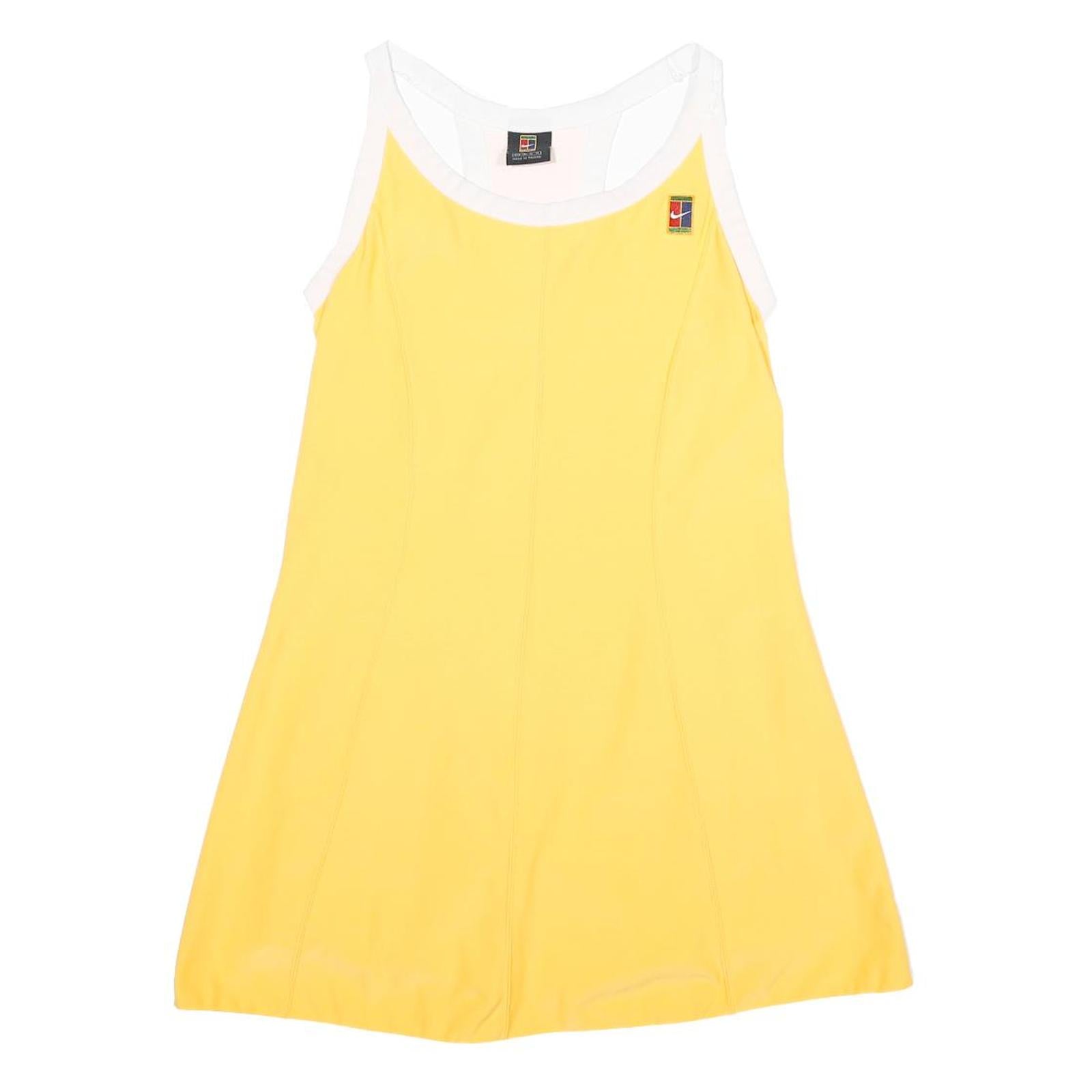 NIKE Court Womens Yellow & White Tennis Dress Blend Jersey Sleeveless Round