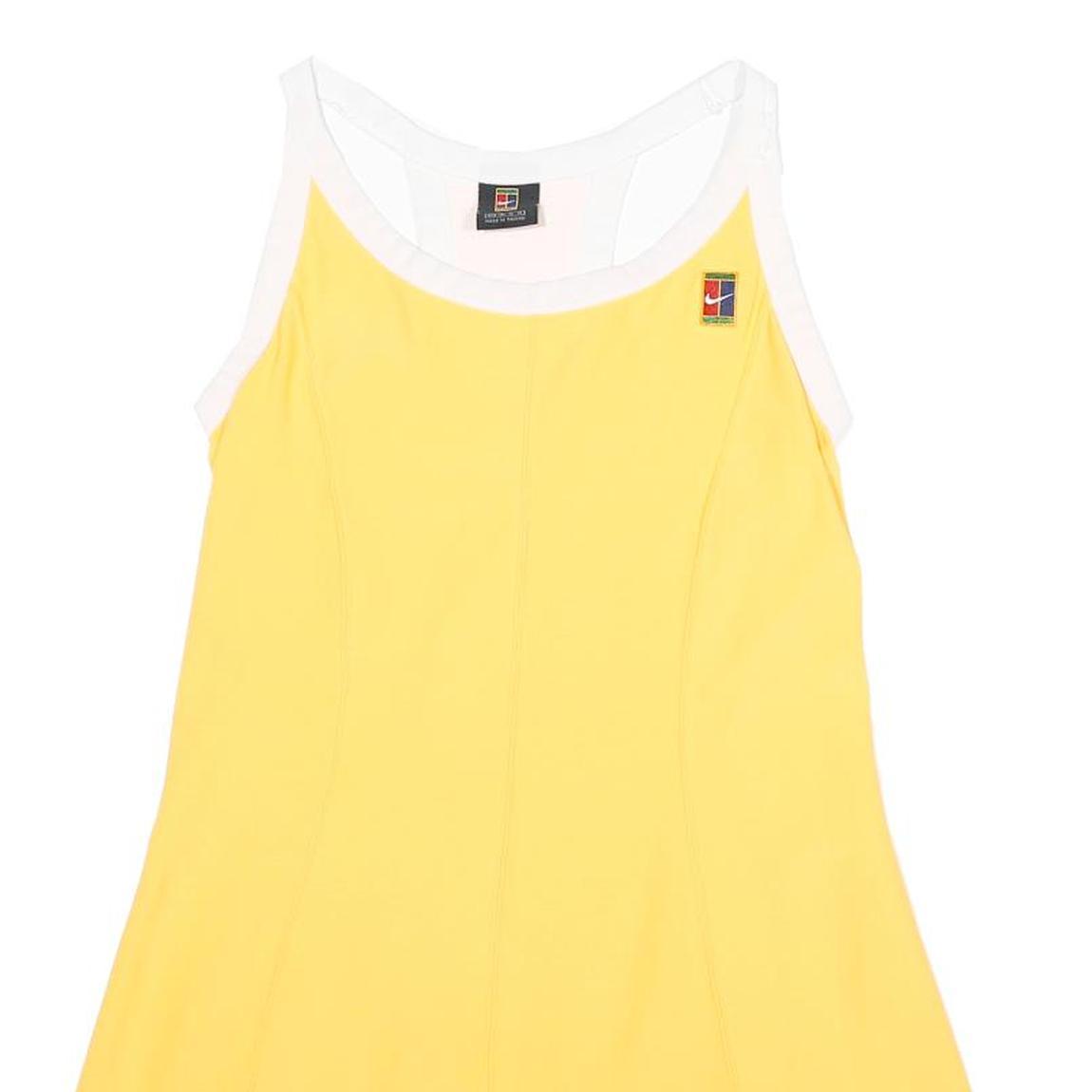 NIKE Court Womens Yellow & White Tennis Dress Blend Jersey Sleeveless Round