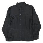 Womens Black Basic Long Sleeve Button Neck Plain Top L Elegant Officewear