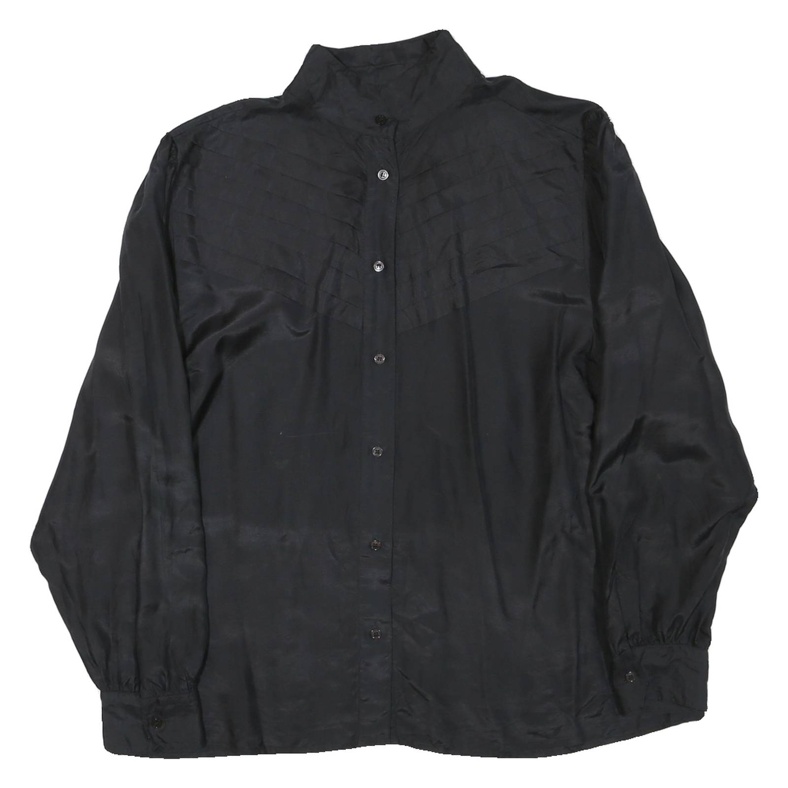 Womens Black Basic Long Sleeve Button Neck Plain Top L Elegant Officewear