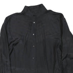 Womens Black Basic Long Sleeve Button Neck Plain Top L Elegant Officewear