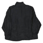 Womens Black Basic Long Sleeve Button Neck Plain Top L Elegant Officewear