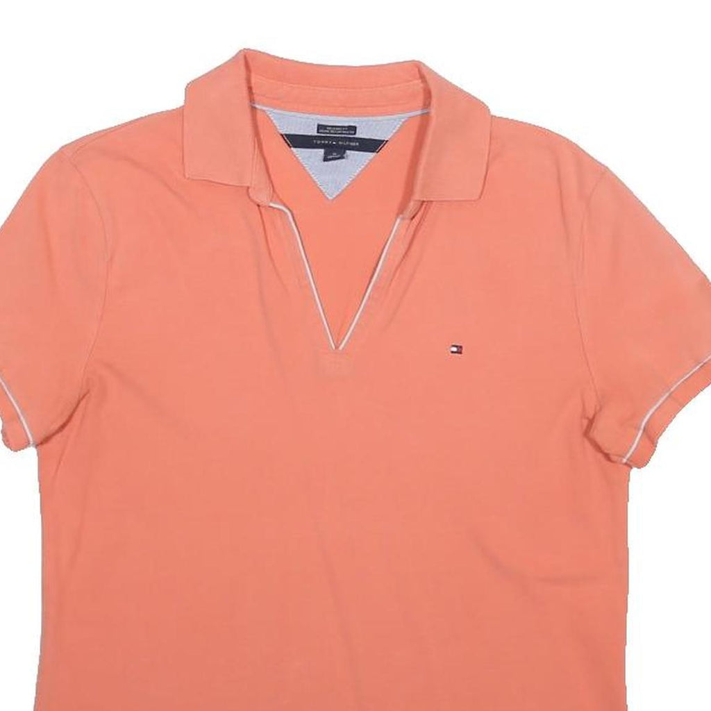 TOMMY HILFIGER Womens Orange Polo Shirt Short Sleeve M Cotton Blend Casual