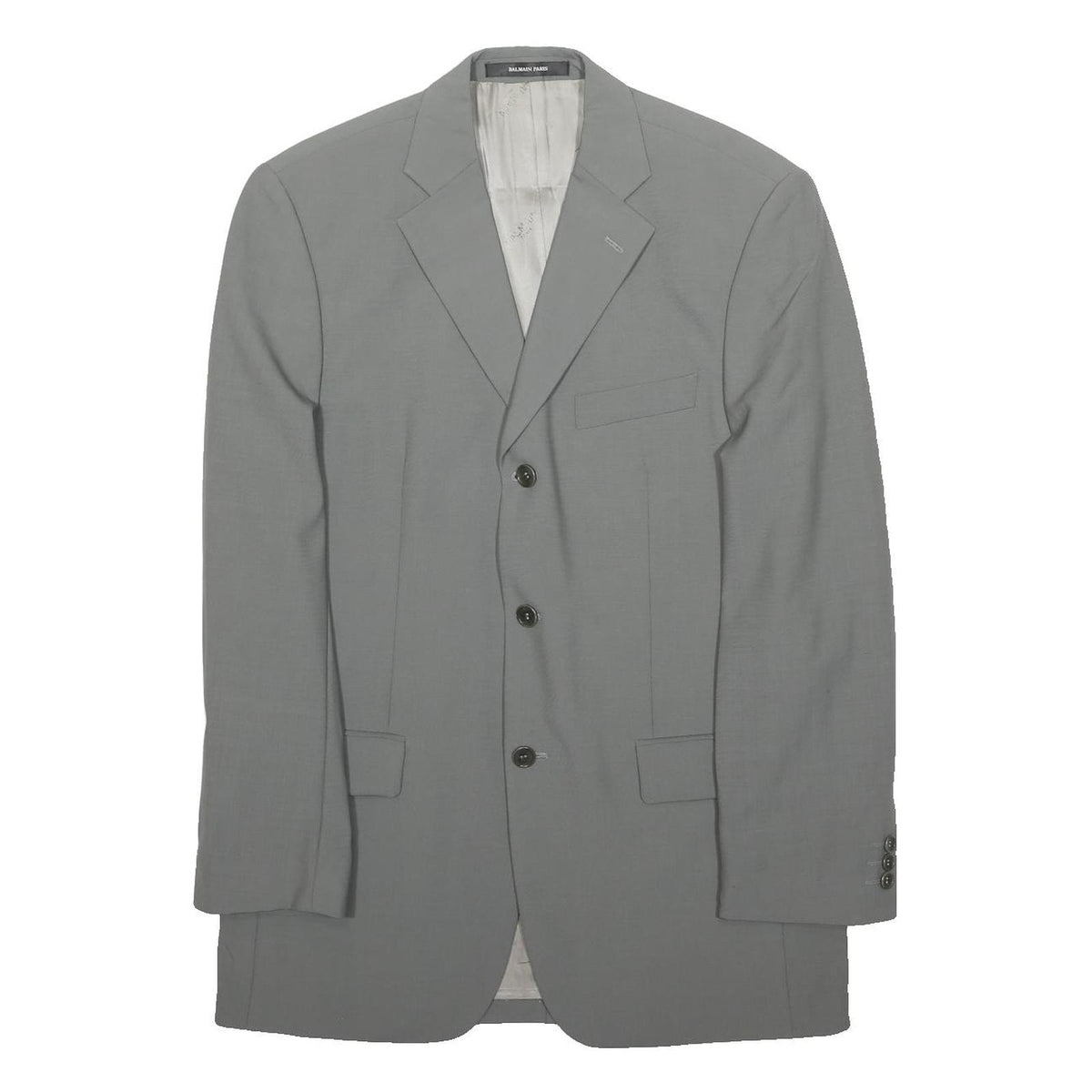 BALMAIN PARIS Mens Grey Wool Jacket M Plain Button Closure Classic Fit Tailored